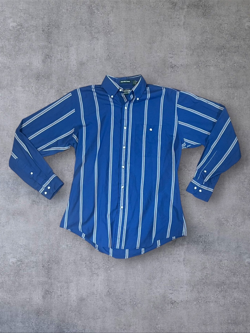 Vintage 90s Navy & Gray Stripe Oakton Limited Sz M Long Sleeve Button Up